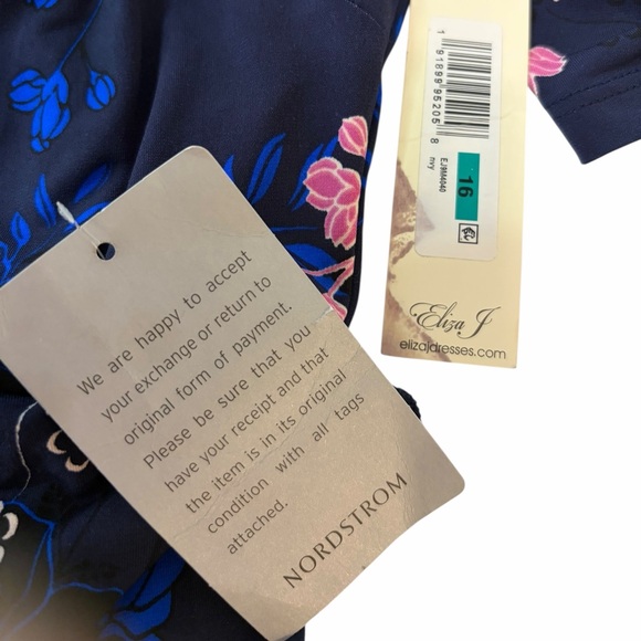 Eliza J Navy Floral Fit & Flare Dress with Pink and Cream Blooms - Picture 7 of 9